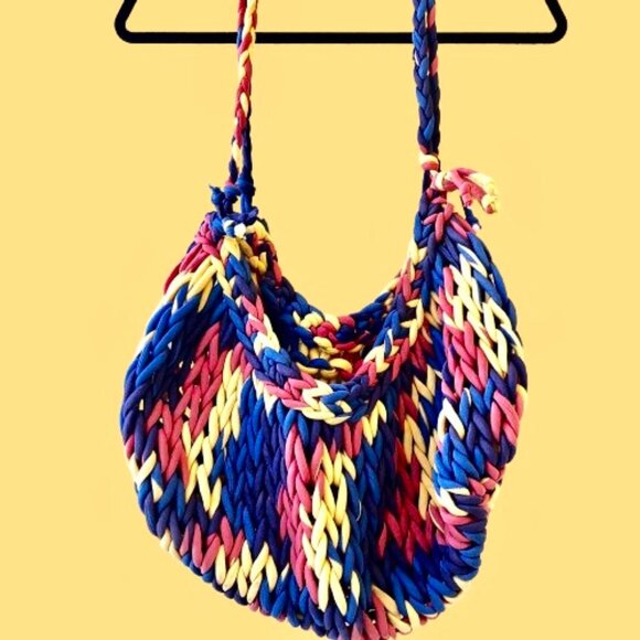 Macrame Boho Handbag Multi-Color Hand Crafted Tote Shoulder Bag - Picture 3 of 10